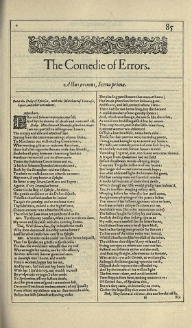 First Folio title page of the Comedy of Errors.