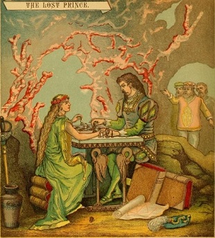 Miranda and Ferdinand playing chess. The University Society, 1901.