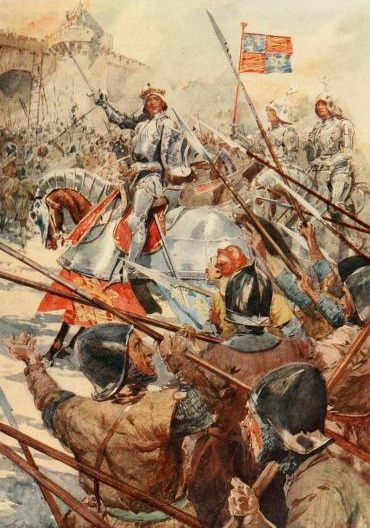 Henry V in battle. From Shakespeare's stories of the English kings. Thomas Carter. (1912)